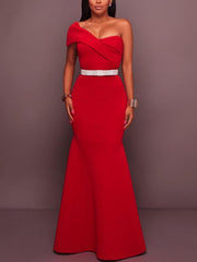 Sexy Red Women Backless One Off Shoulder Evening Dresses