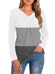 Casual V-neck long sleeve shirt pullover base top