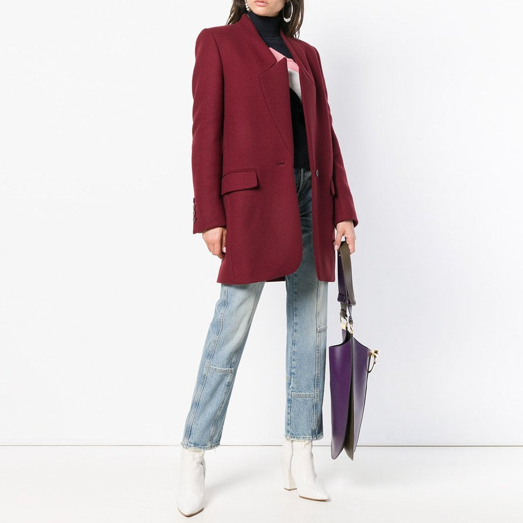 Solid Color Stand-Up Collar Pocket Woman Coat