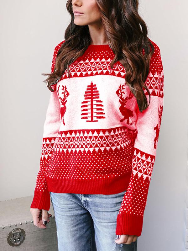 Winter Christmas Geometric Moose Knit Sweater