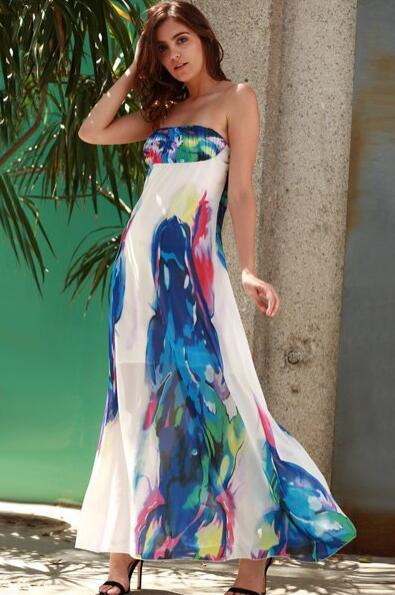 Sexy Off shoulder Sleeveless Floral Maxi Dresses