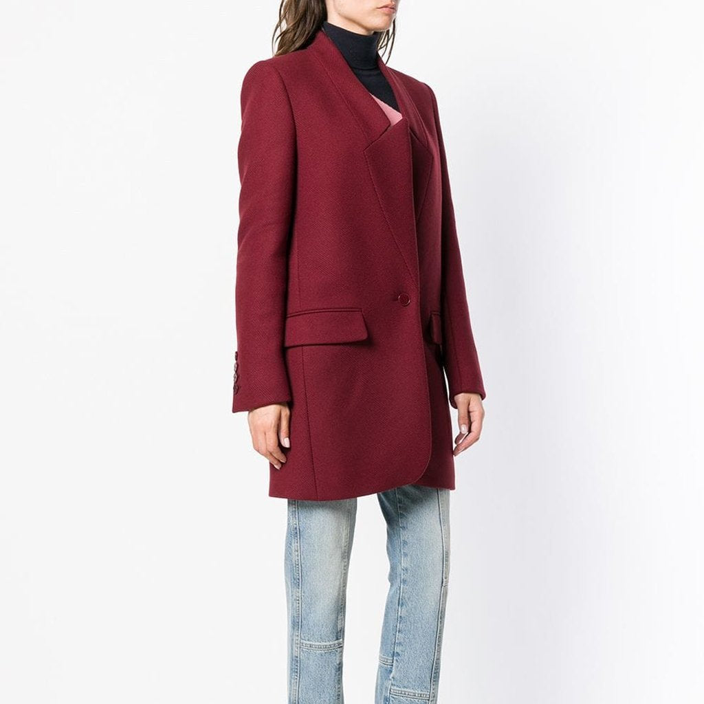 Solid Color Stand-Up Collar Pocket Woman Coat