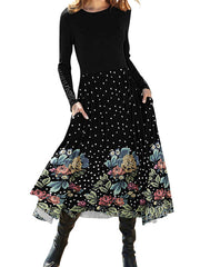 Colorblock Printed Long Sleeve Maxi Dresses for women