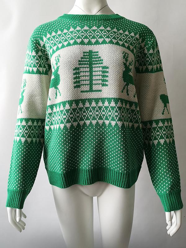 Winter Christmas Geometric Moose Knit Sweater