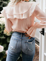 Chic sweet ruffled long-sleeved women blouses