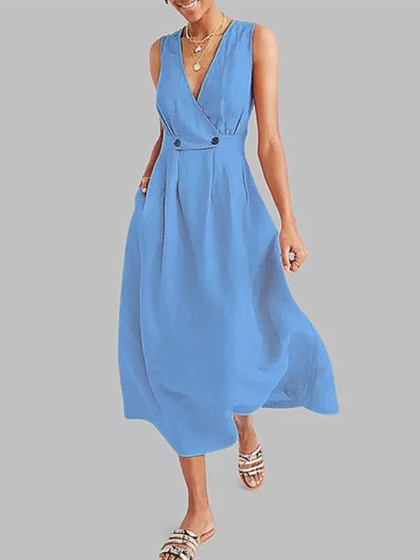 Women deep v neck sleeveless big hem maxi dresses