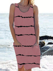 Round neck Stripe printed women sleeveless vacation dresses