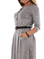 Button Up Long Sleeve Knitted Dress