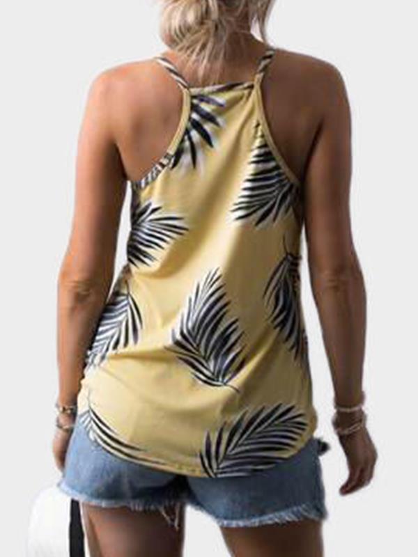 Chic V neck Loose Leaf Printed Vests