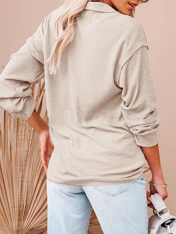 Casual v neck women button long sleeve plain blouses