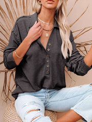 Casual v neck women button long sleeve plain blouses