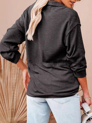 Casual v neck women button long sleeve plain blouses