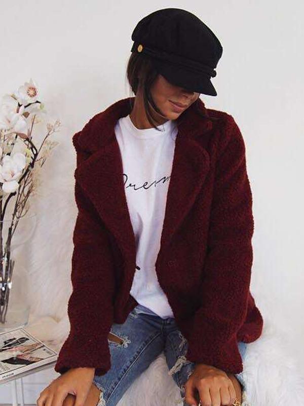 Autumn Winter Turn-down Collar Daily Woman Plush Short Coats