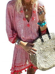 Sexy V Neck Seven Cuff Tassels Casual Dresses