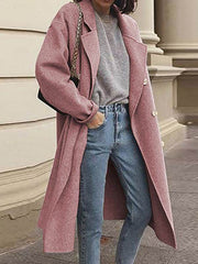 Elegant Plain Turn Down Neck Women Plain Long Coats