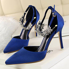 Rhinestone Appliques Stiletto Heel Wedding Shoes Woman Pumps