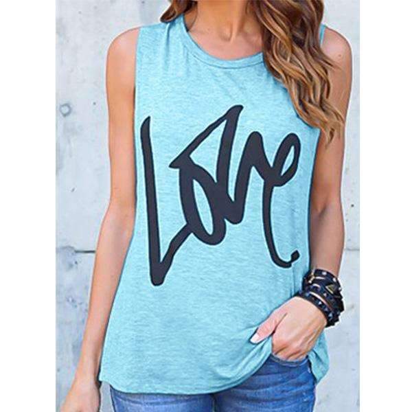 Casual Sleeveless Round Neck Printed T-Shirts