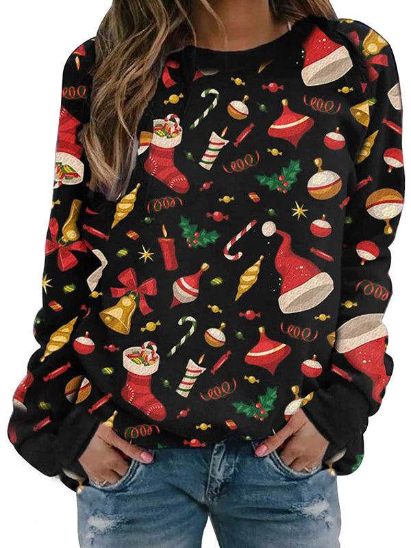 Christmas printed round neck long-sleeved fleece sweatshirts