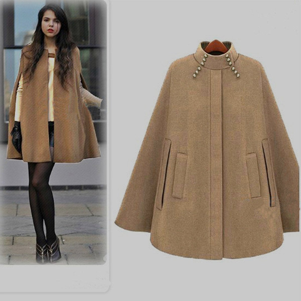 Woolen Medium Long Length Cape Coats For Woman