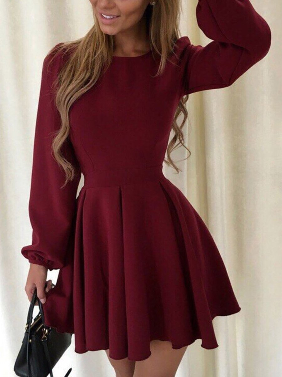 Autumn Long Sleeve Puff Sleeve Skater Dress