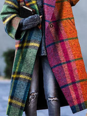 Buttoned Cotton Blends Grid Outerwear Women Coats
