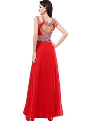 Designer Sequined Contrast O-Neck Backless Long Prom Dresses