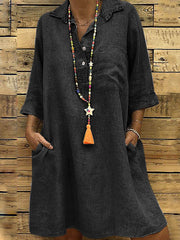 Loose Oversized 3/4 sleeve shirt turn down collar shift dresses