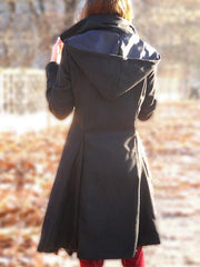 Black Woman Hooded Pocket Long Coats