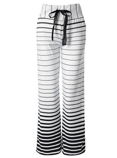 Fading Color Striped  Wide Leg Pants With Cloth Sash Tie