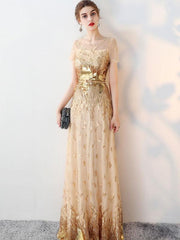 Printing Sequined Contrast O-Neck Short Sleeves Sheath Dresses