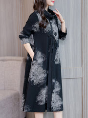 Elegant Cowl Neck Printed Long Sleeve Dress