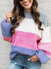 Color Stripe Woman Long Sleeve Loose Sweater