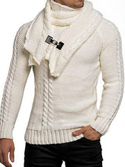 Men's Fashion Long-Sleeved Slim Detachable Scarf Sweater