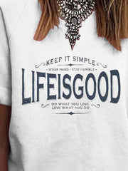 Short Sleeve Letter Printed Cotton-Blend Word Printed T-Shirts