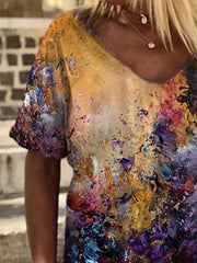 Casual loose floral print short-sleeved top
