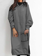 Casual Plain Long Sleeve Dress Hoodied