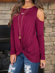 Round Neck Long Sleeve Open Shoulder T-shirts