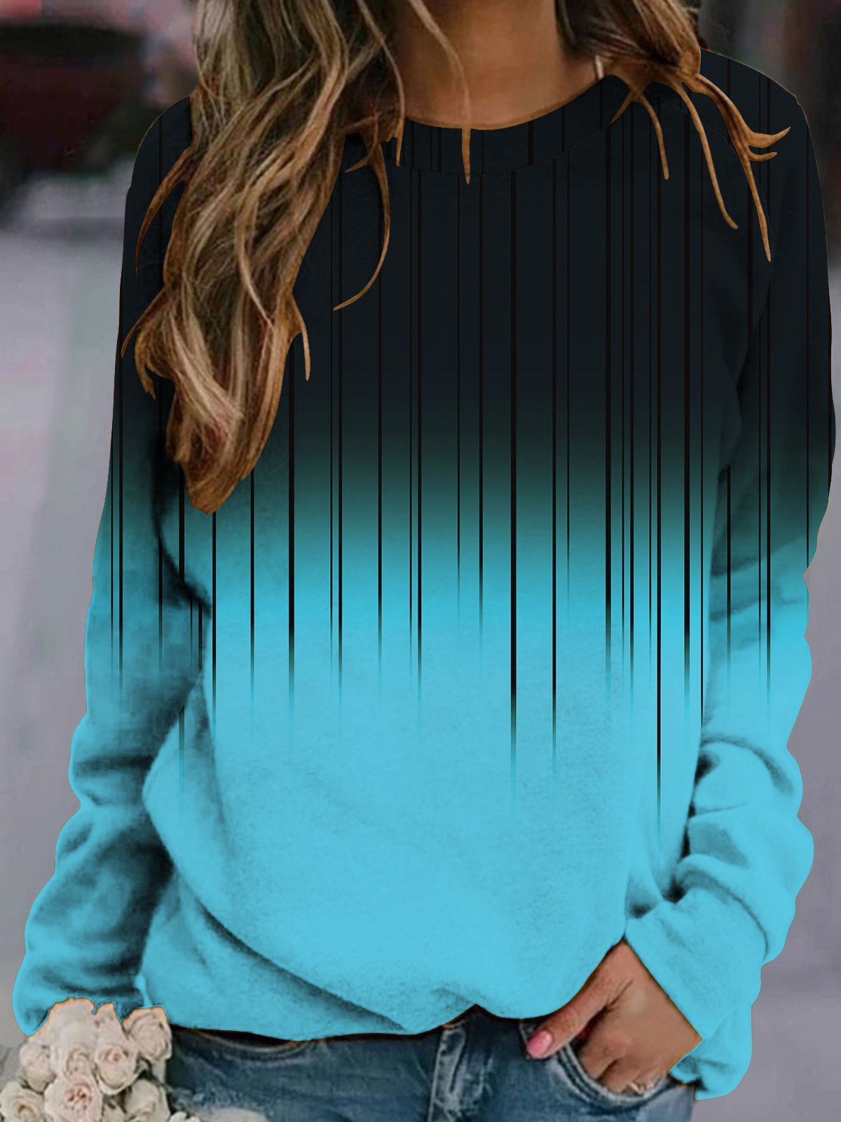 Cotton Blends Round Neck Sweatshirts