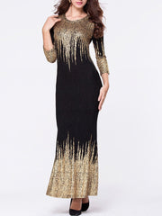 Round Neck Bronzing Split Maxi Dress