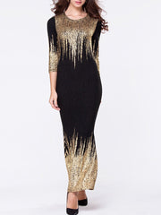Round Neck Bronzing Split Maxi Dress