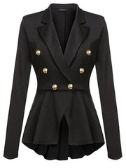 Notch Lapel  Ruffled Hem  Decorative Button  Plain Blazer