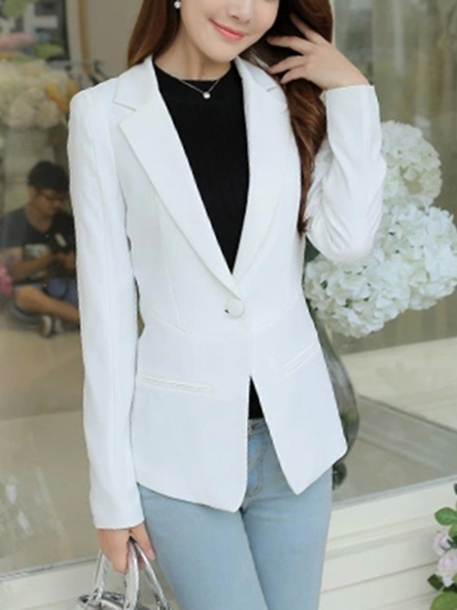 Awesome Notch Lapel Single Button Plain Blazer