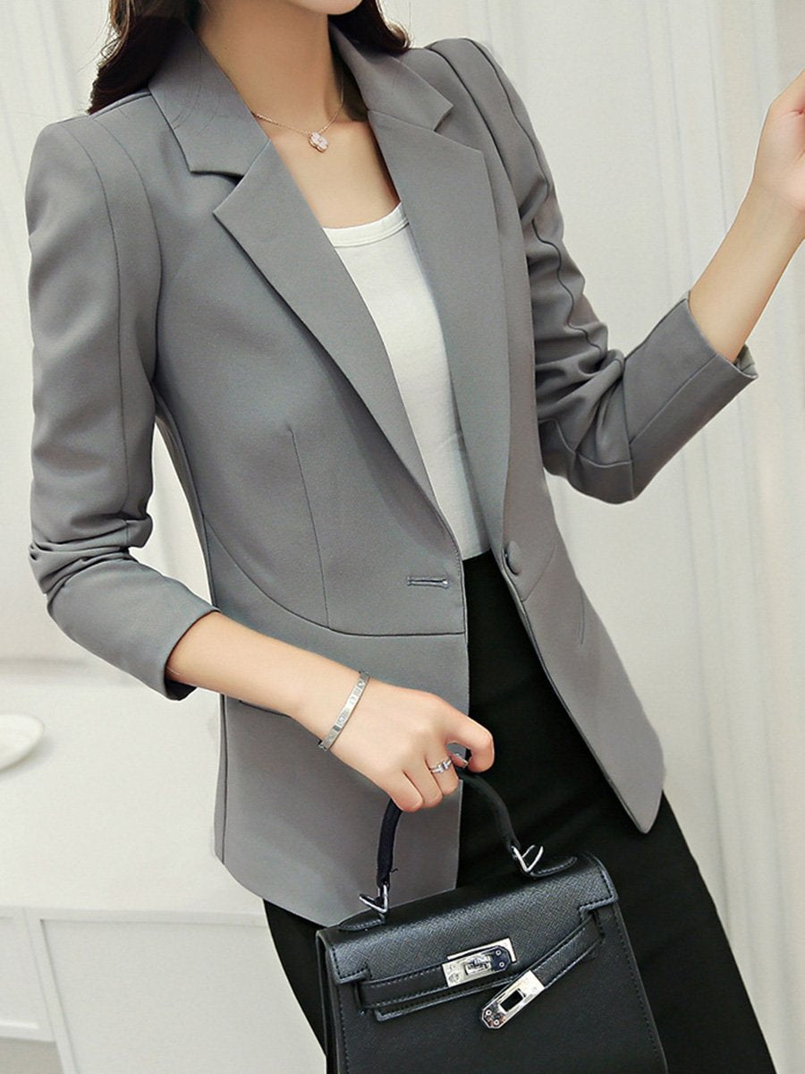 Awesome Notch Lapel Single Button Plain Blazer