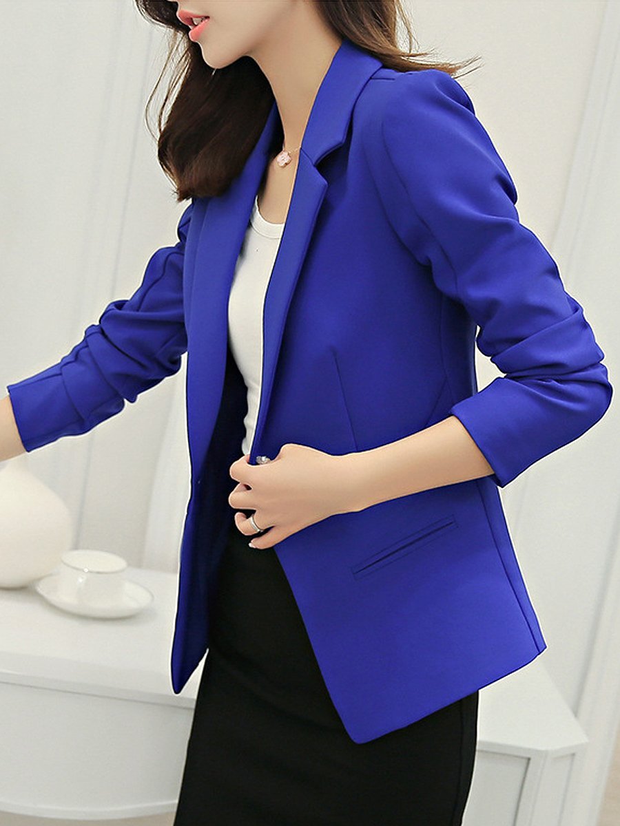 Awesome Notch Lapel Single Button Plain Blazer