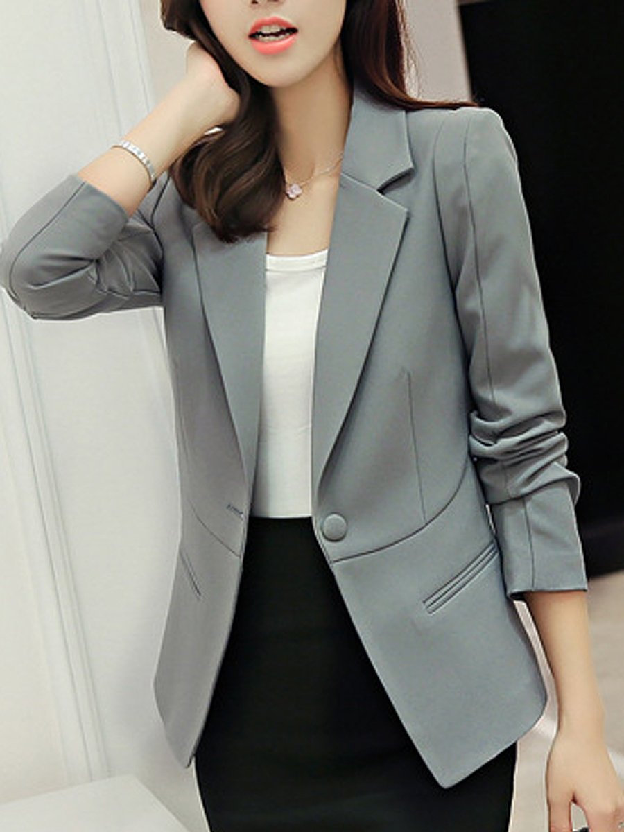 Awesome Notch Lapel Single Button Plain Blazer