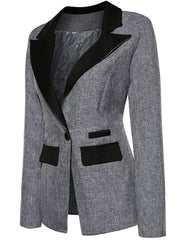 Color Block Notch Lapel Single Button Long Sleeve Blazer