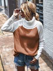 Colour blocking Turtleneck high neck chic women sweaters for women
