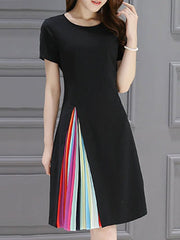 Round Neck  Ruffled Hem  Plain  Polyester Skater Dress