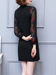 Split Neck Hollow Out Embroidery Shift Dress