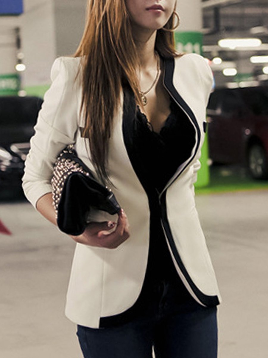 Modern Collarless Contrast Trim Blazer